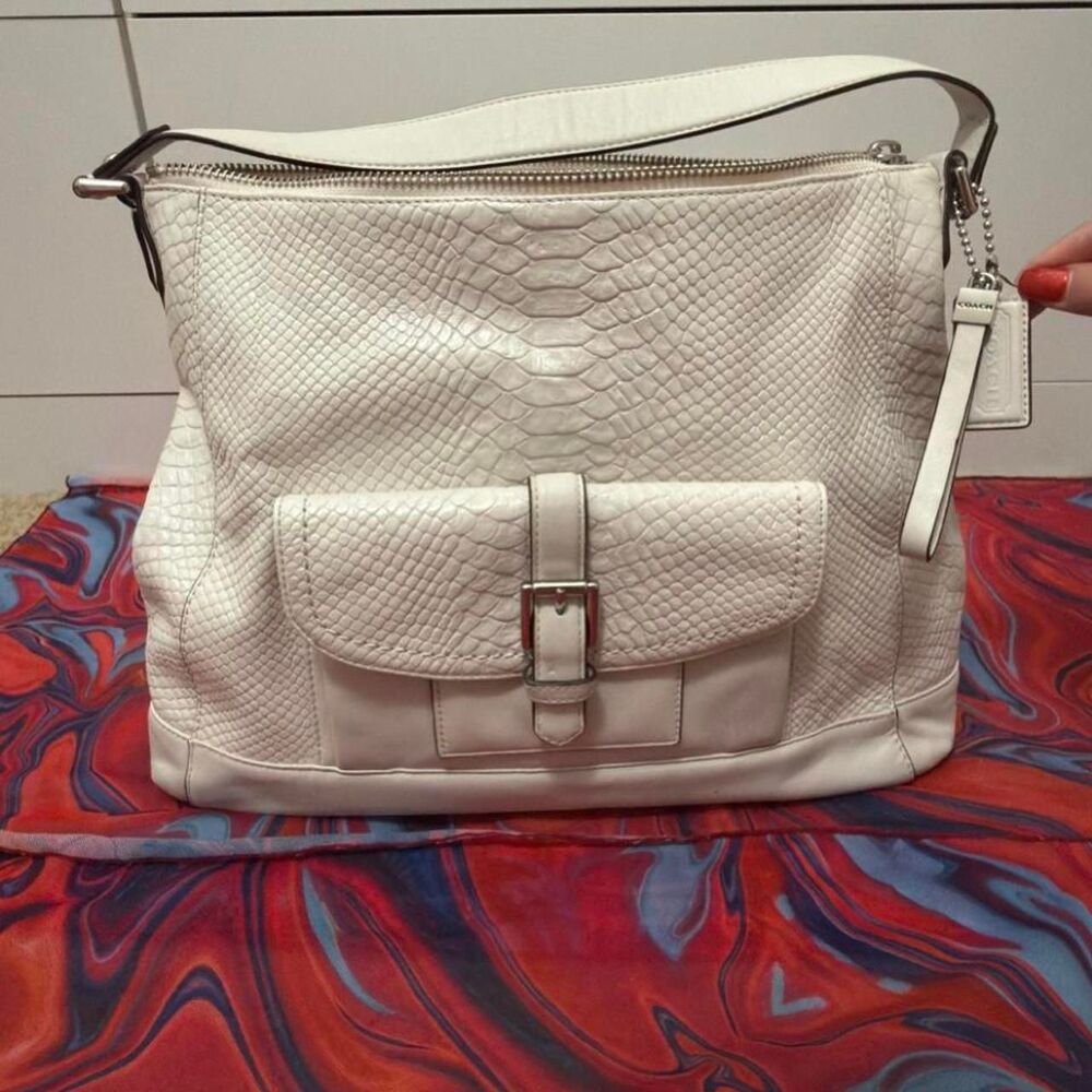 Coach Charlie Python Embossed Leather Hobo Bag Parchment White F31283